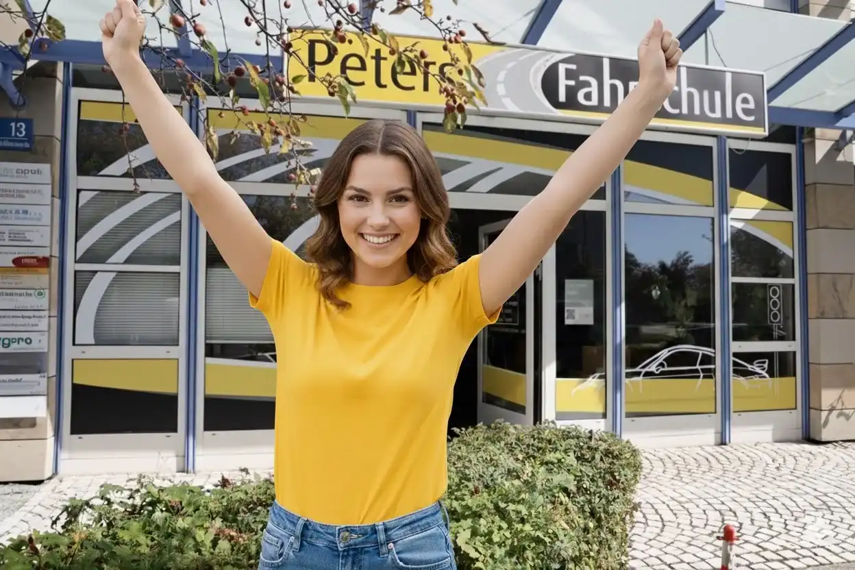 Fahrschülerin beim PKW-Fahren mit Fahrlehrer bei Peters Fahrschule München